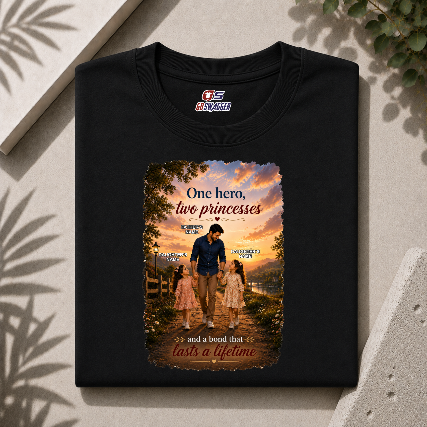 Customised One Hero Two Princesses| Father and 2 Daughters| Premium Cotton T-shirt
