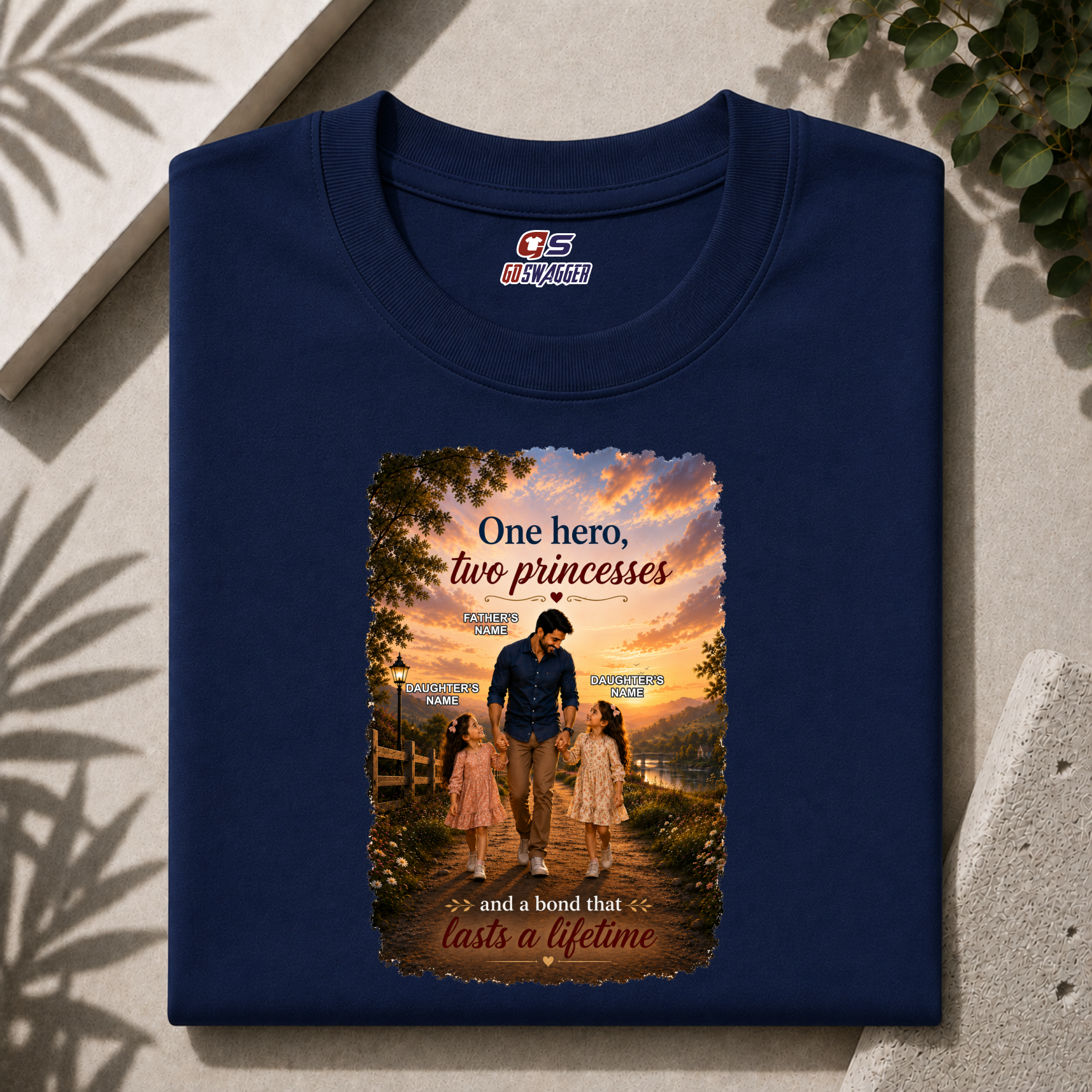 Customised One Hero Two Princesses| Father and 2 Daughters| Premium Cotton T-shirt