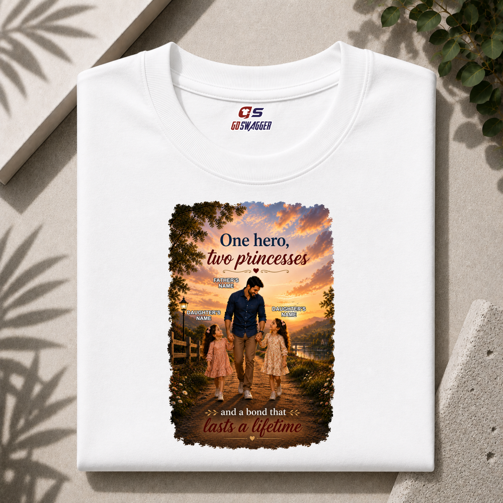 Customised One Hero Two Princesses| Father and 2 Daughters| Premium Cotton T-shirt