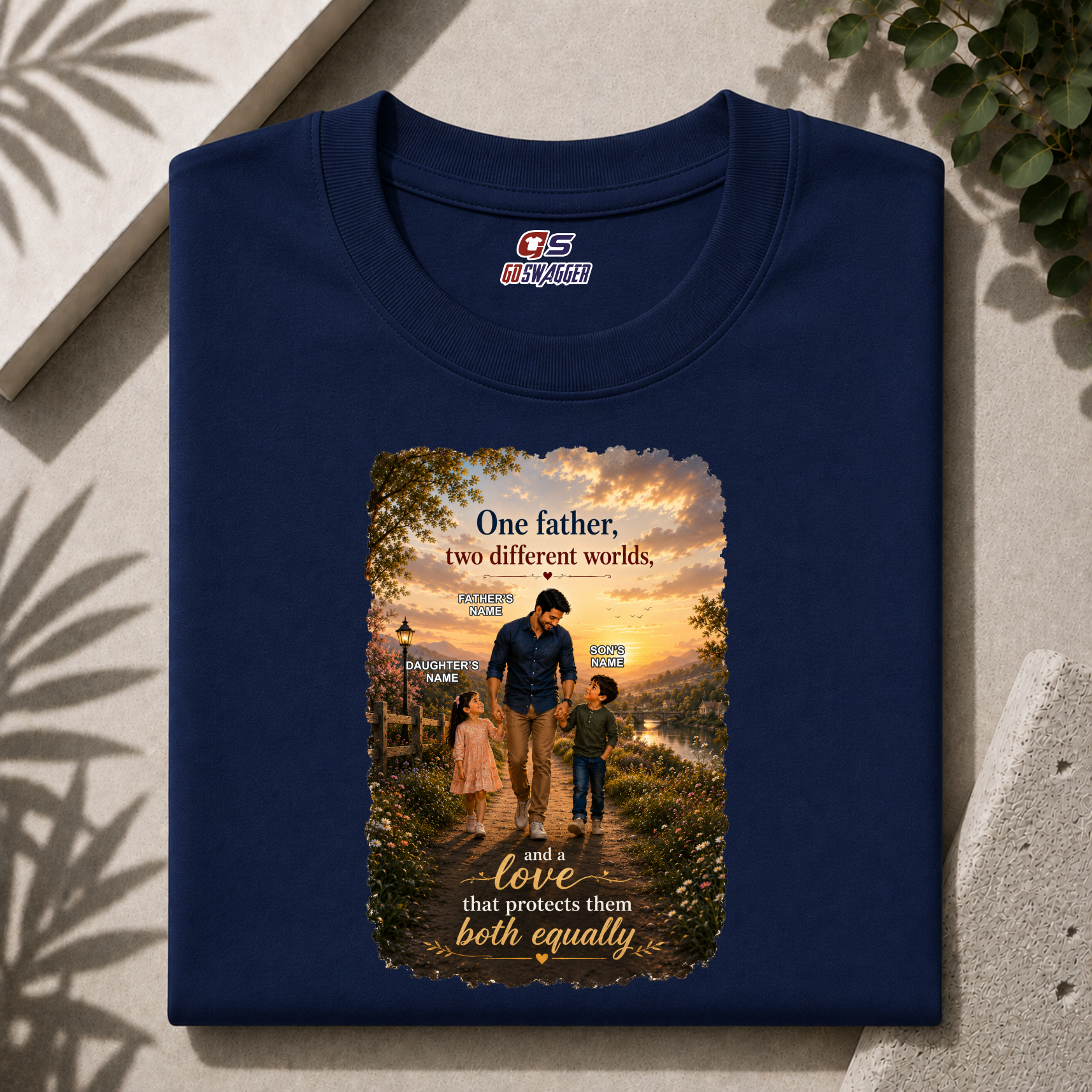 Customised One Father Two Different Worlds| Father and 2 Kids| Premium Cotton T-shirt