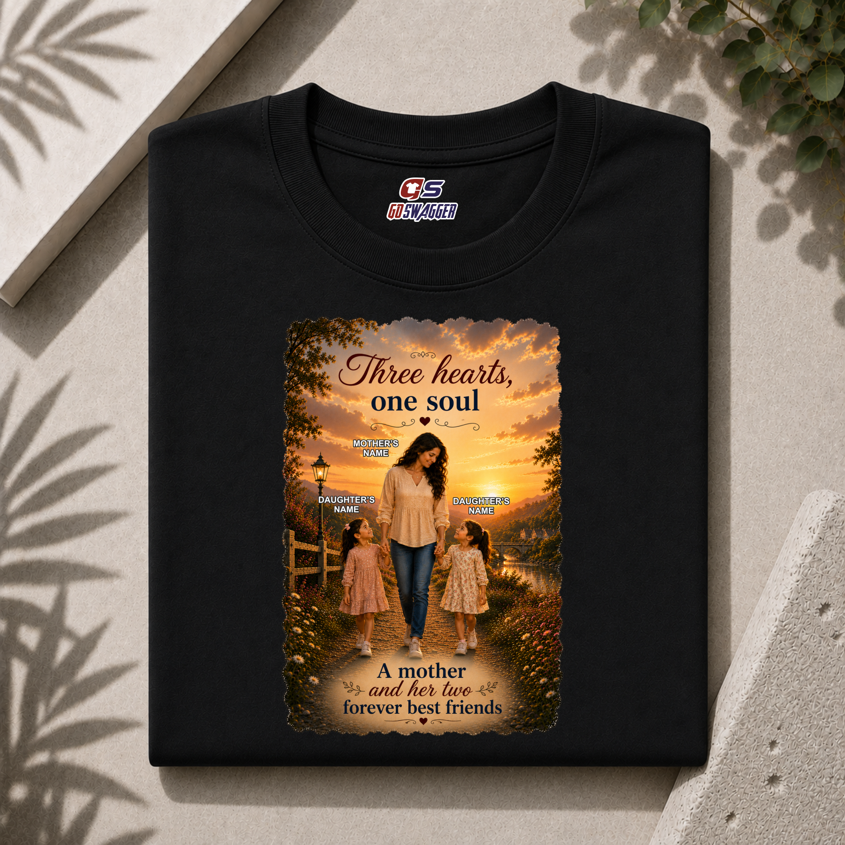 Customised Three Hearts One Soul| Mother and 2 Daughter| Premium Cotton T-shirt