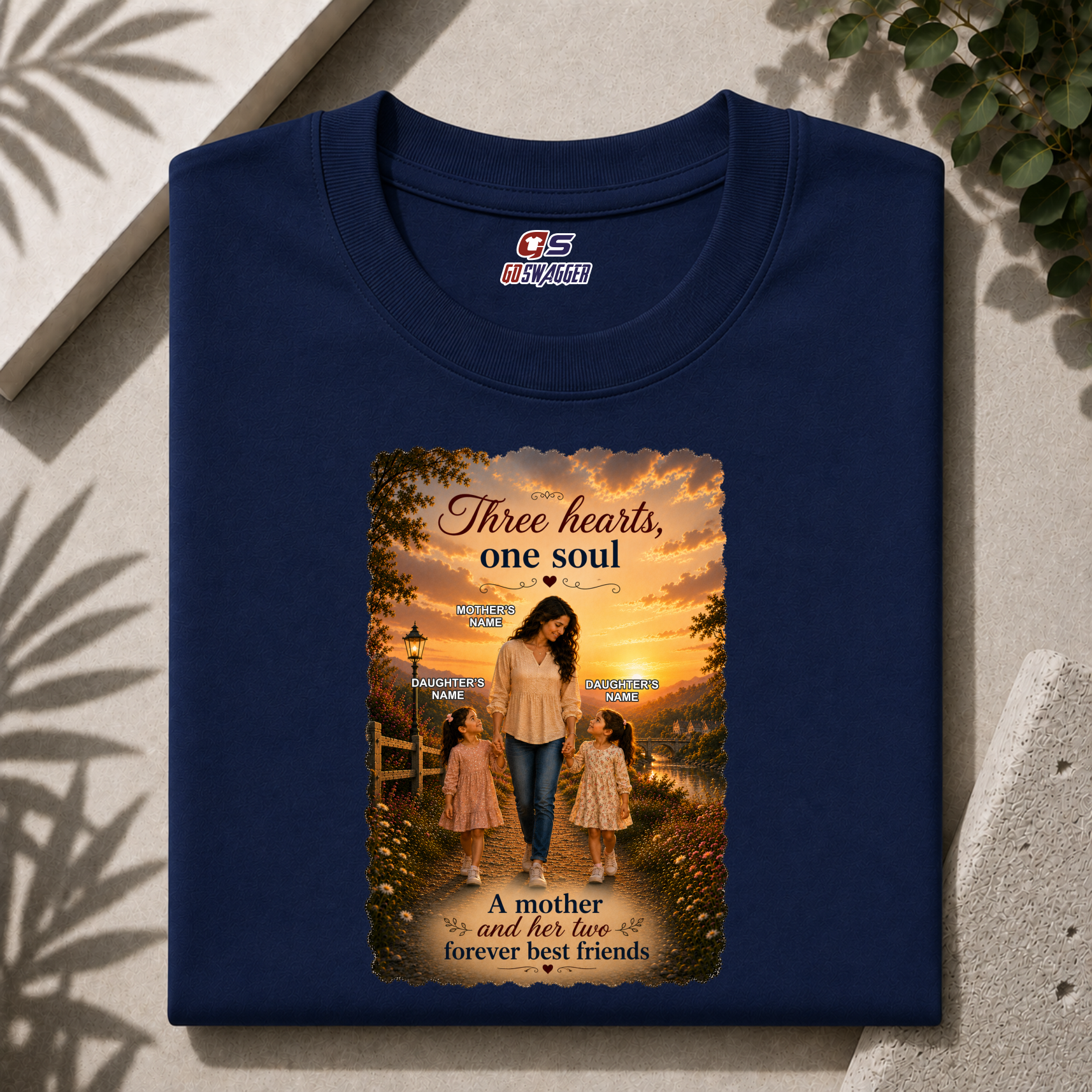 Customised Three Hearts One Soul| Mother and 2 Daughter| Premium Cotton T-shirt