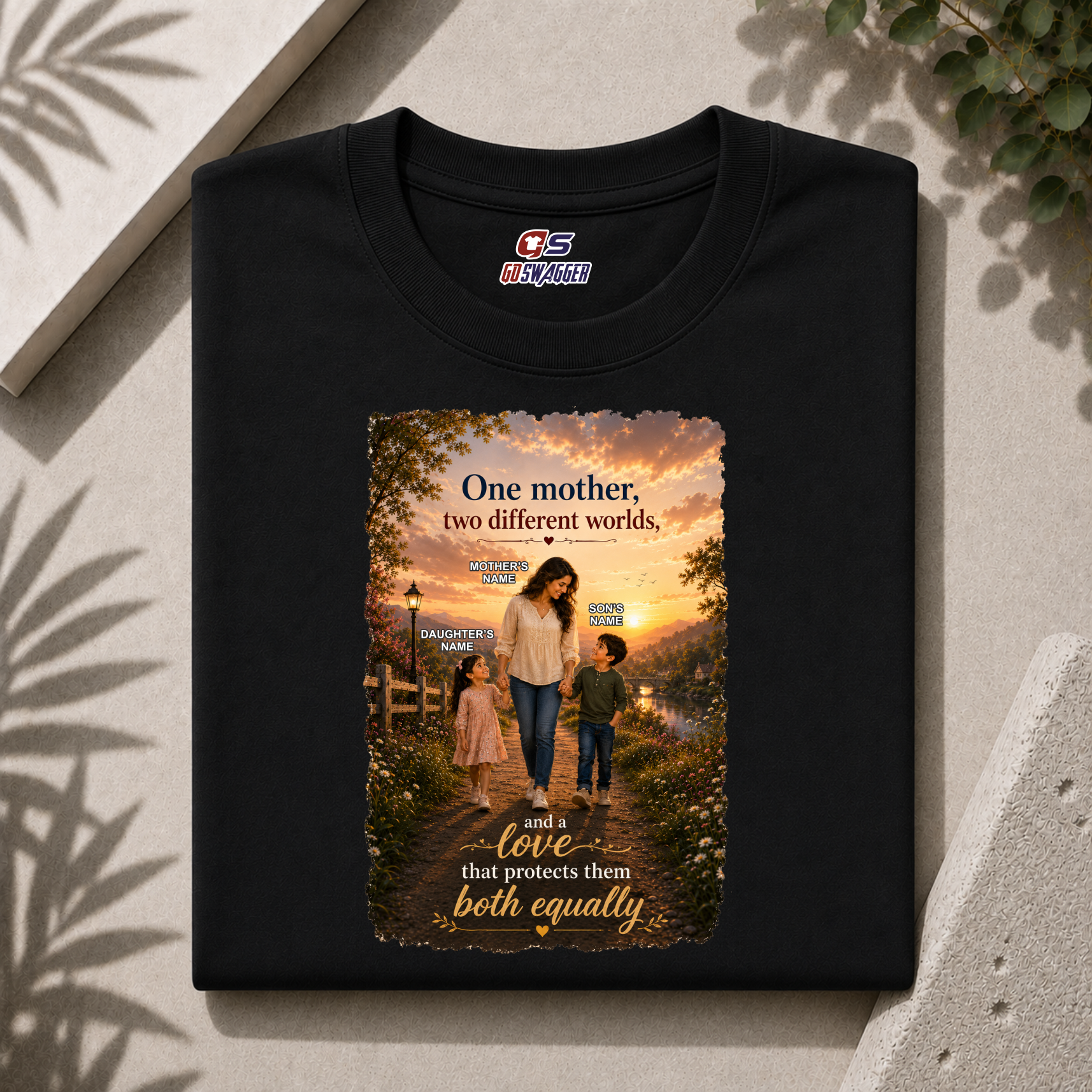 Customised One Mother Two Different Worlds| Mother and 2 Kids| Premium Cotton T-shirt
