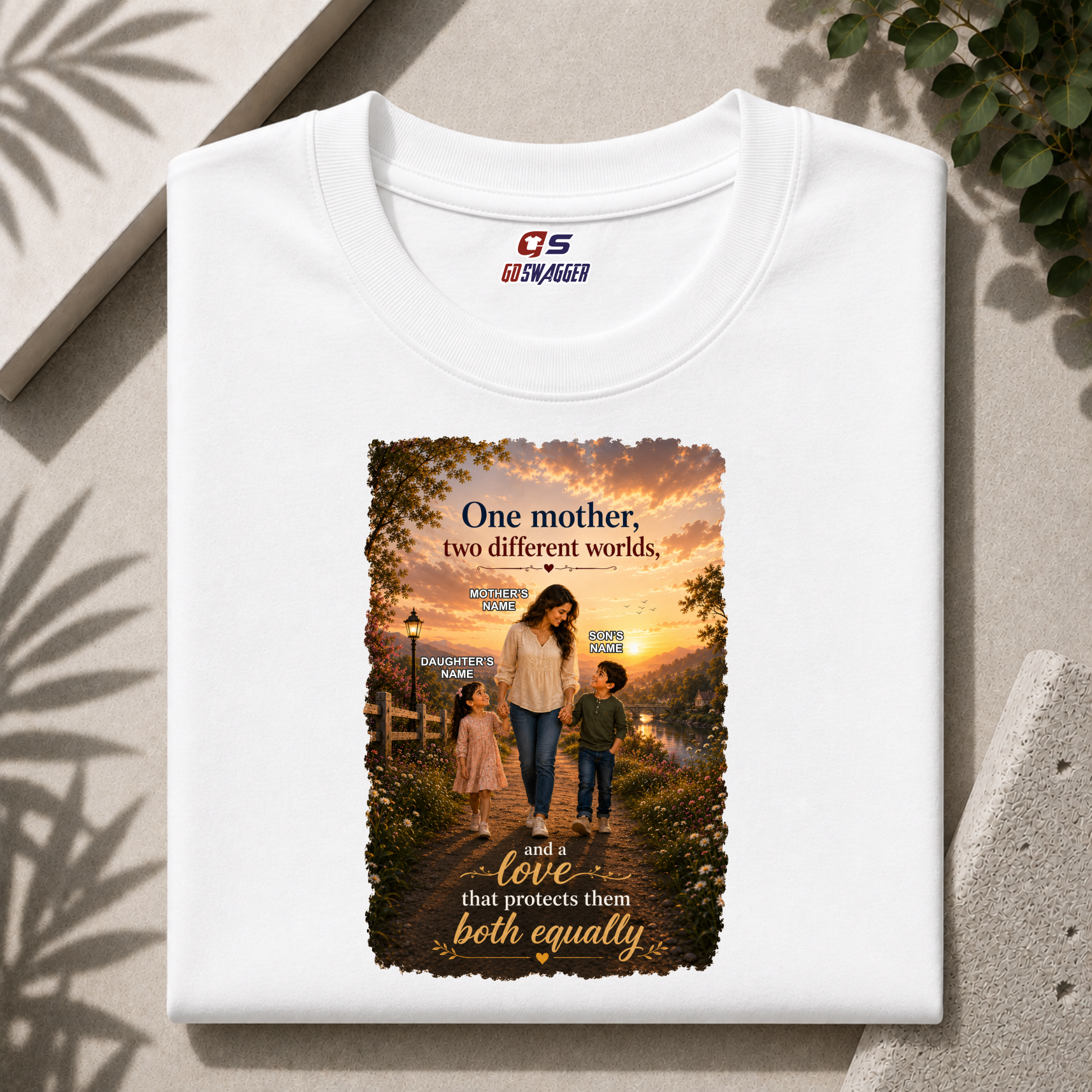 Customised One Mother Two Different Worlds| Mother and 2 Kids| Premium Cotton T-shirt