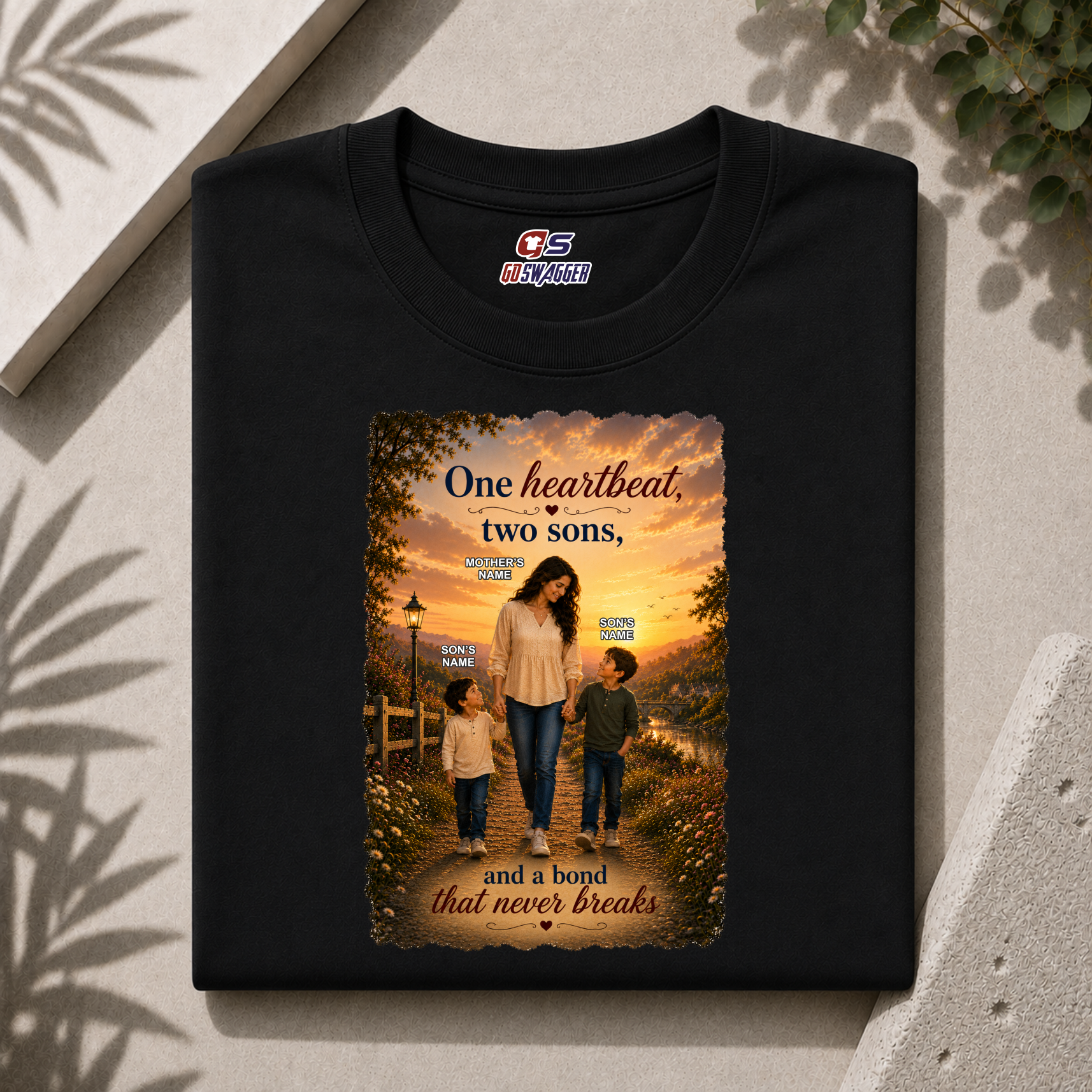 Customised One Heartbeat Two Sons| Mother and 2 Son| Premium Cotton T-shirt