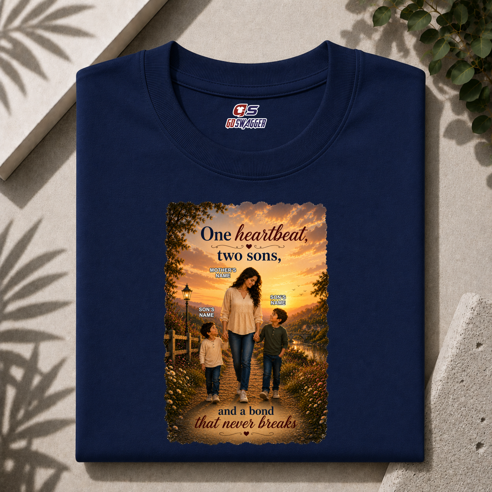 Customised One Heartbeat Two Sons| Mother and 2 Son| Premium Cotton T-shirt
