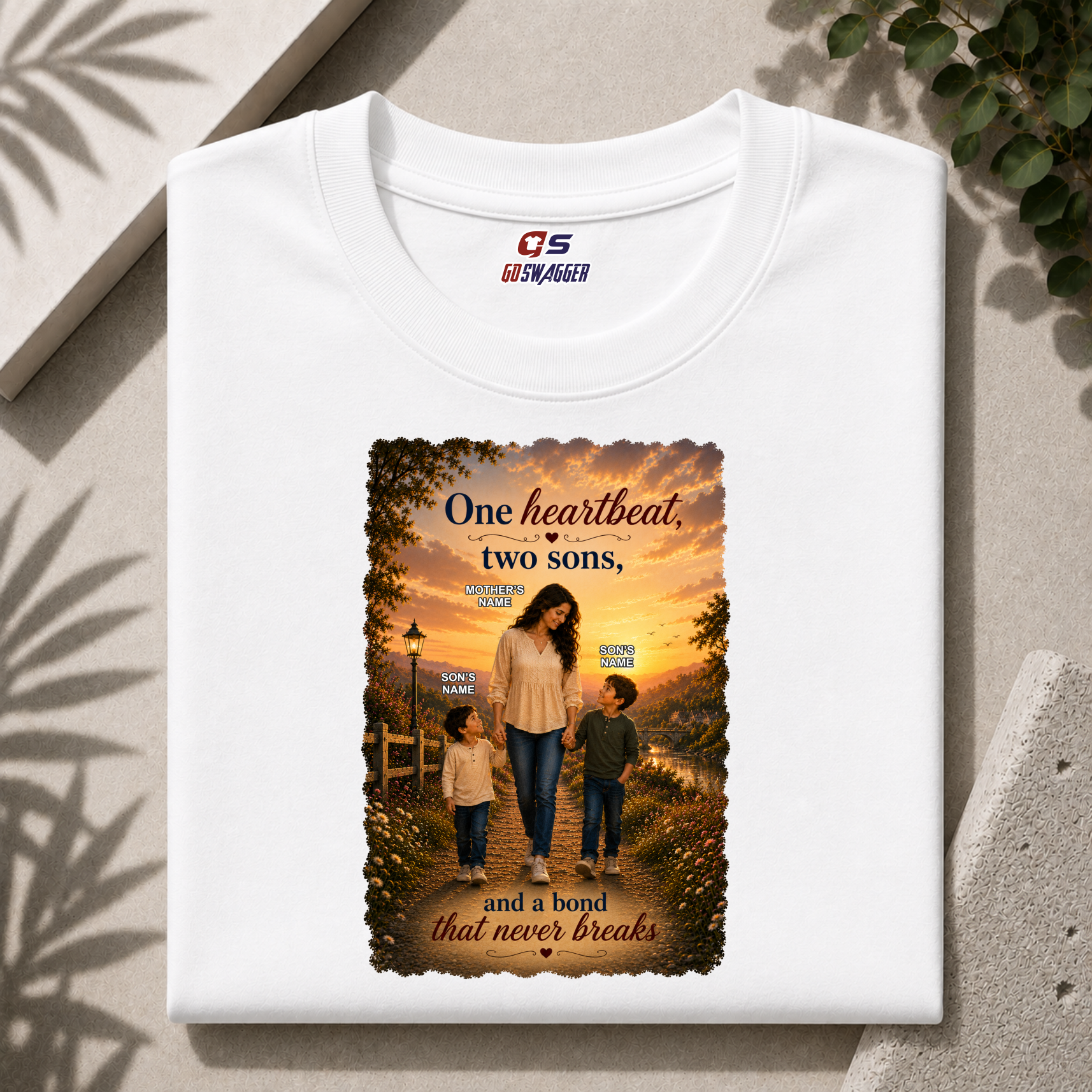 Customised One Heartbeat Two Sons| Mother and 2 Son| Premium Cotton T-shirt