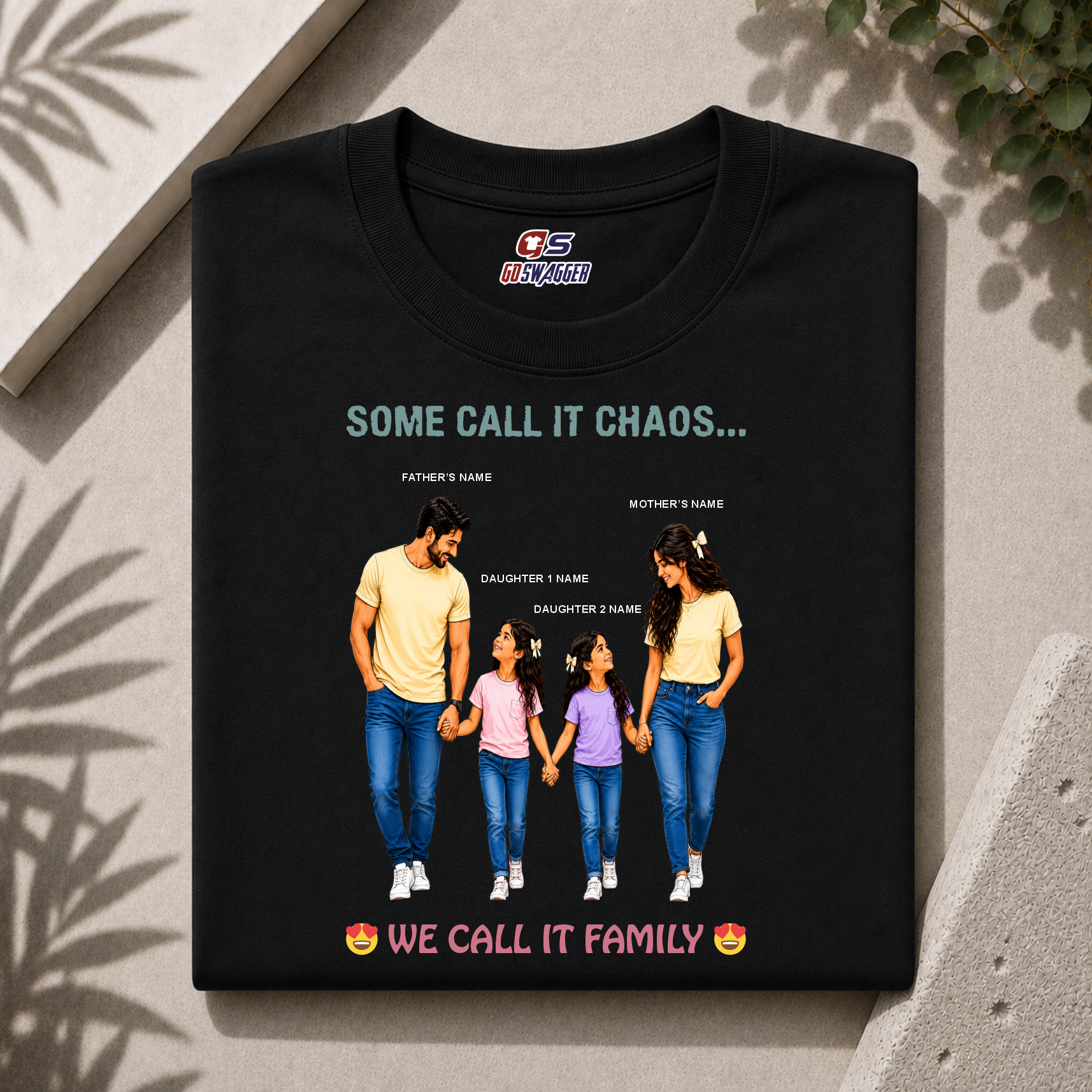 Customised We Call It Family| Father, Mother and 2 Daughters| Premium Cotton T-shirt