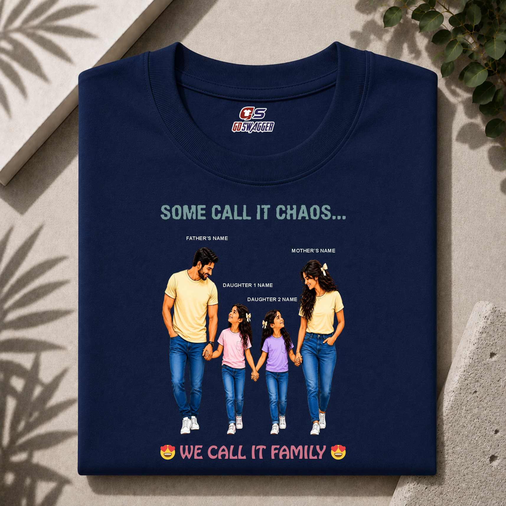 Customised We Call It Family| Father, Mother and 2 Daughters| Premium Cotton T-shirt