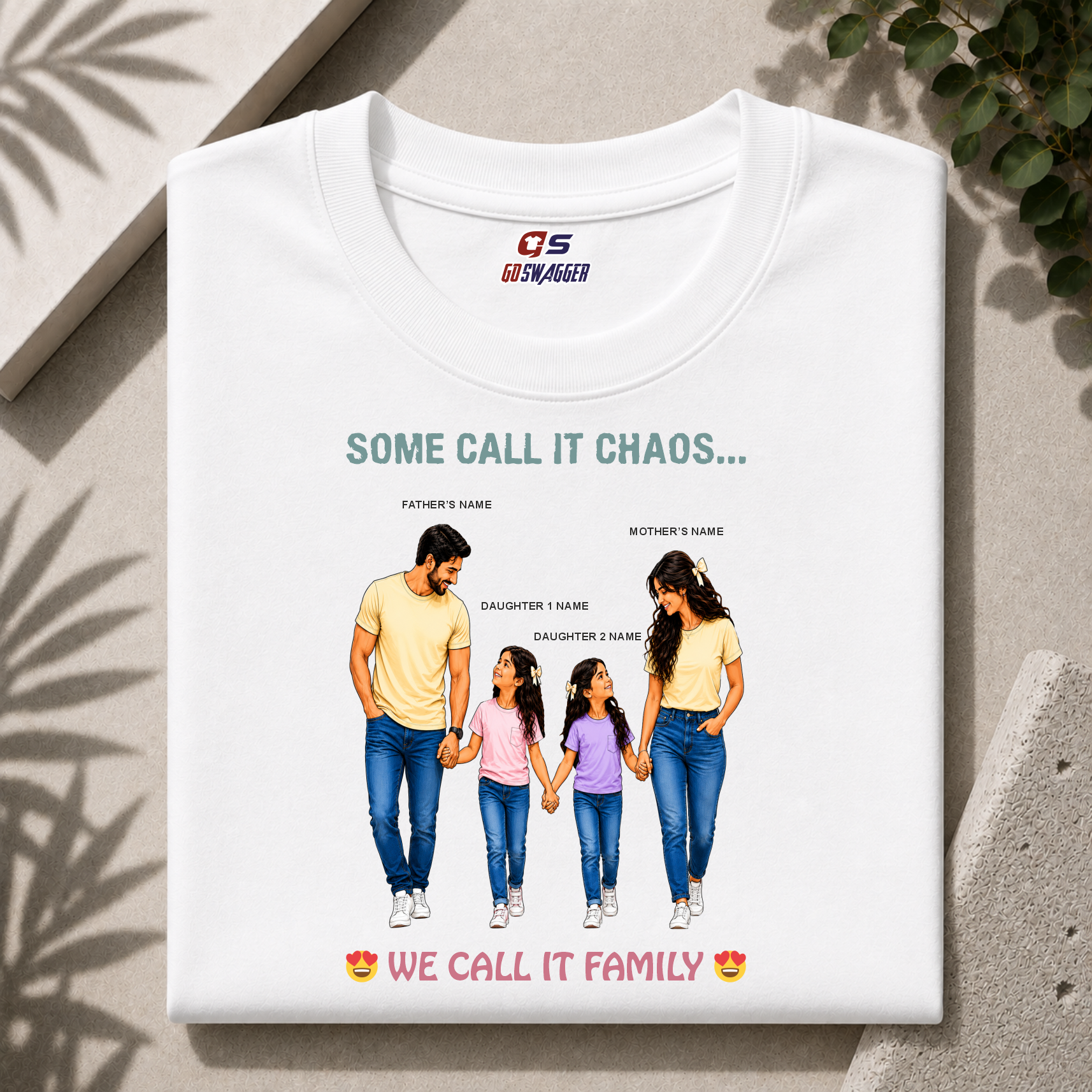 Customised We Call It Family| Father, Mother and 2 Daughters| Premium Cotton T-shirt