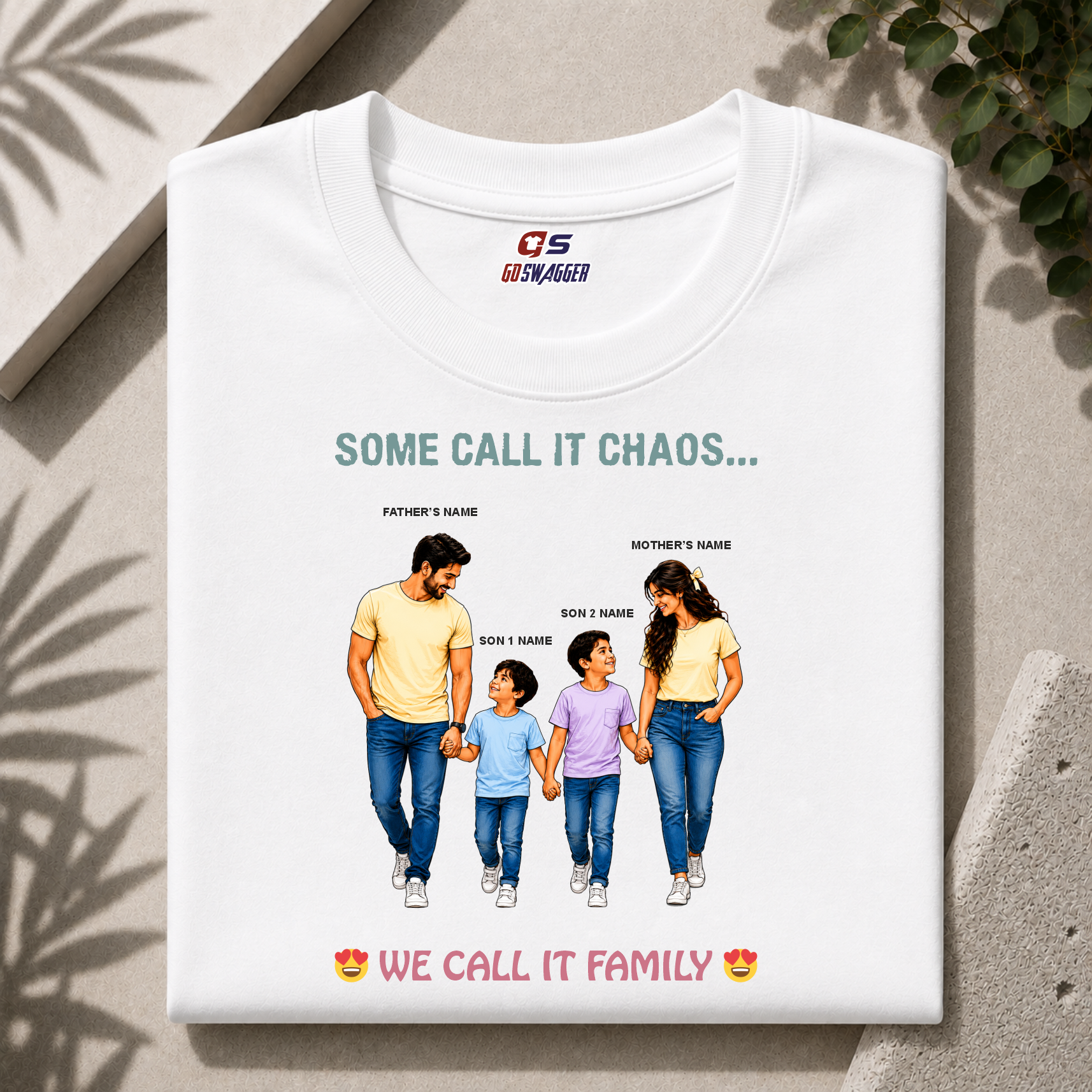 Customised We Call It Family| Father, Mother and 2 Sons| Premium Cotton T-shirt