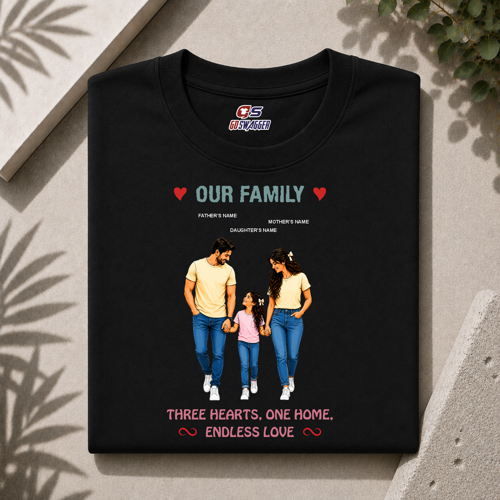customised Our Family| Father, Mother and Daughter Premium Cotton T-shirt