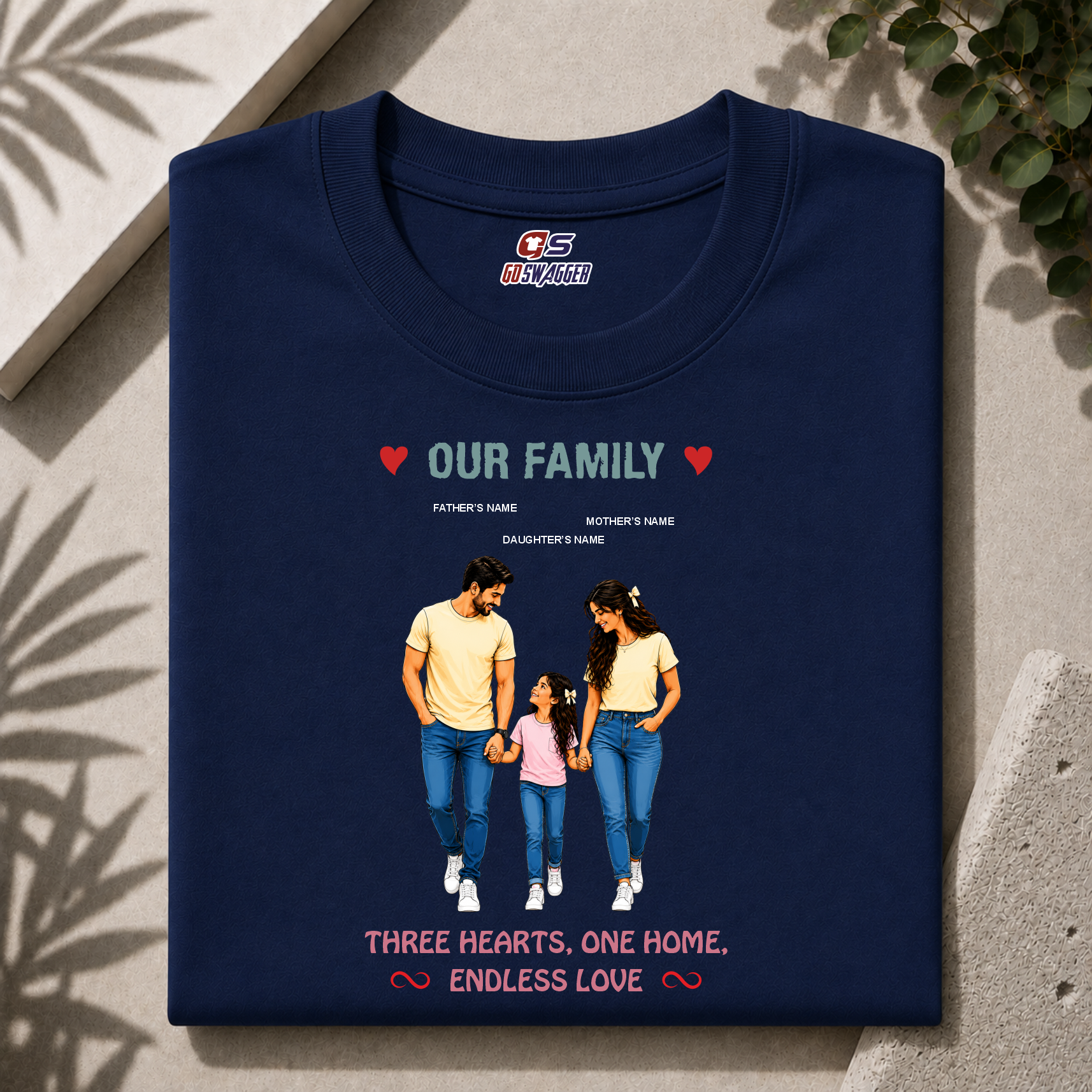 customised Our Family| Father, Mother and Daughter Premium Cotton T-shirt