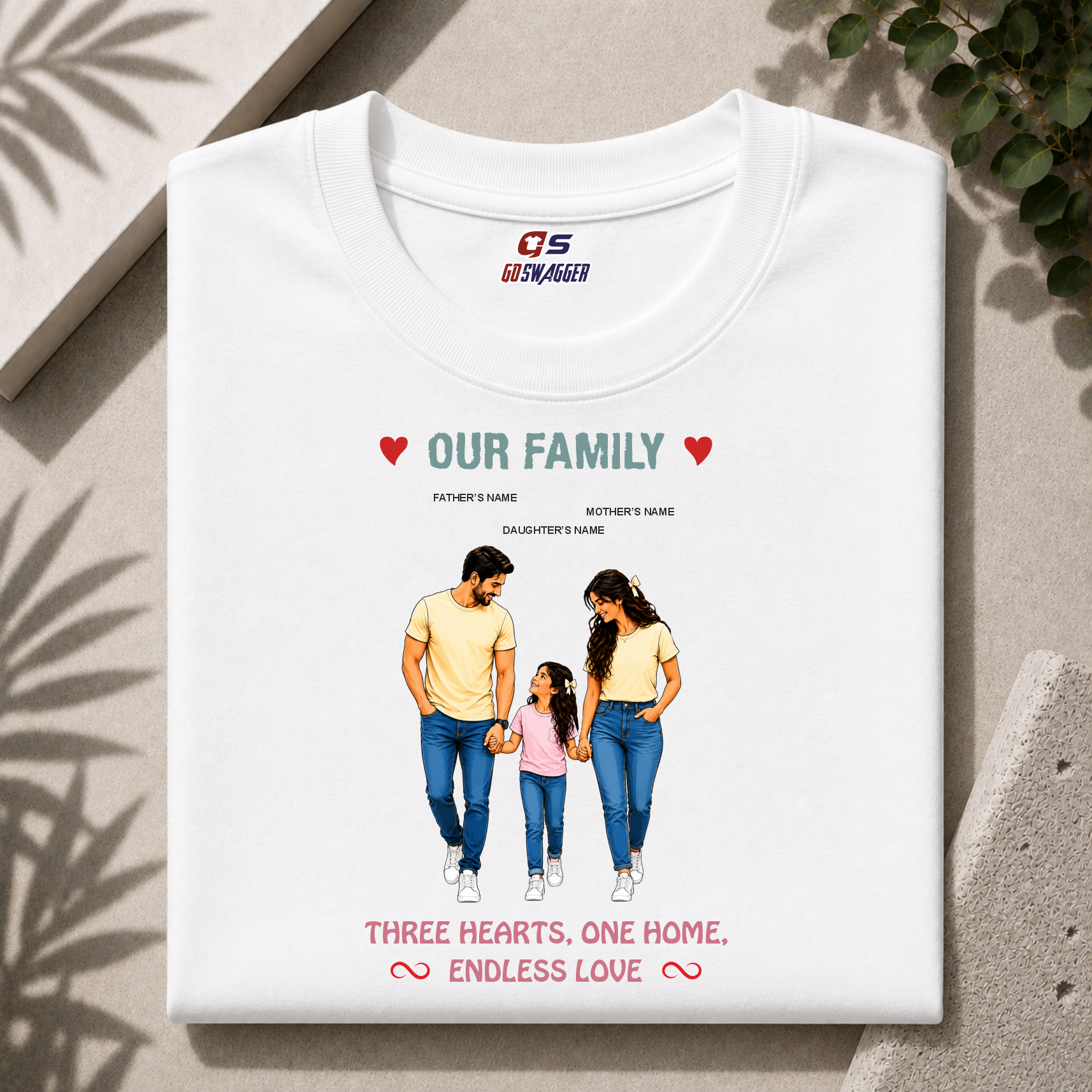 customised Our Family| Father, Mother and Daughter Premium Cotton T-shirt