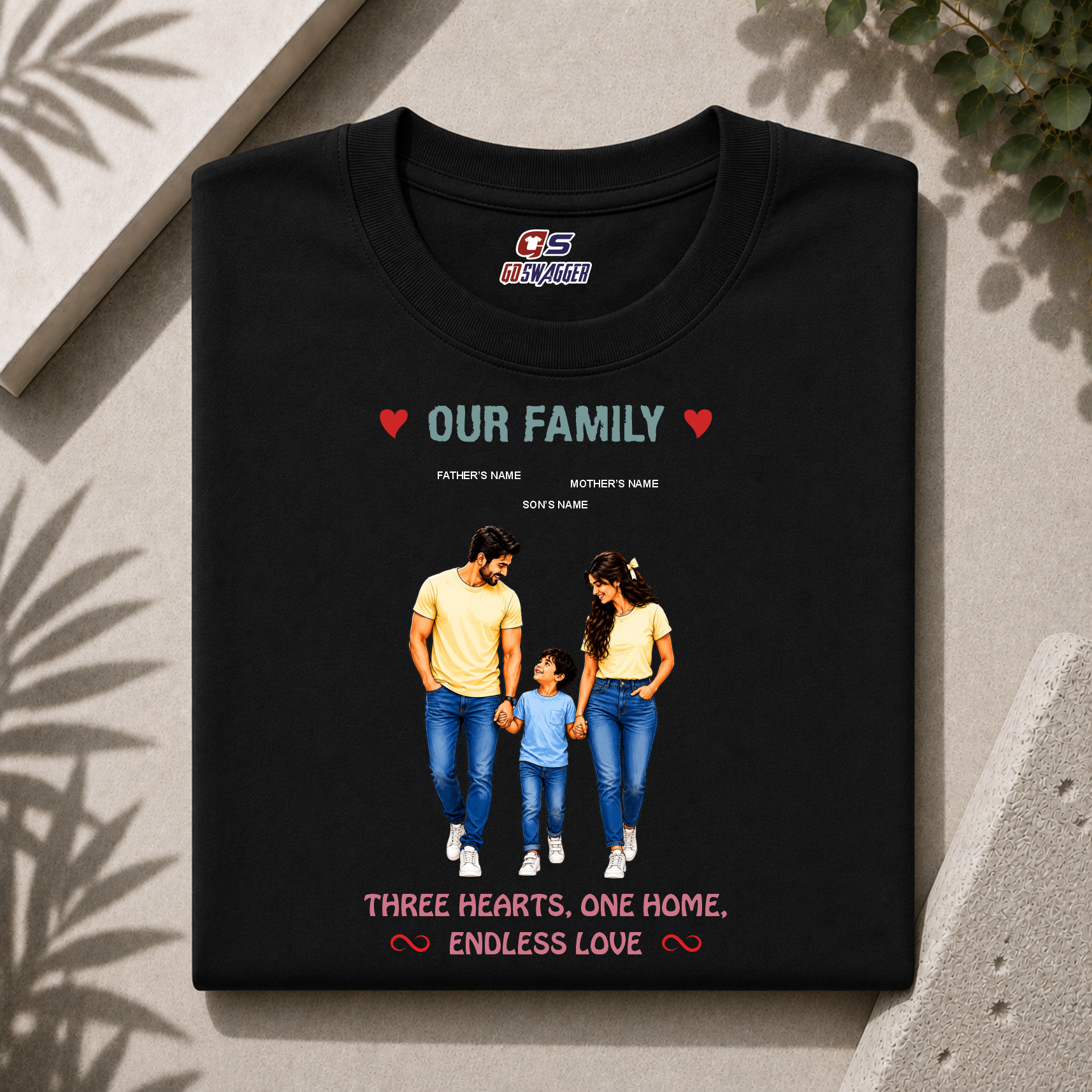 customised Our Family| Father, Mother and Son| Premium Cotton T-shirt