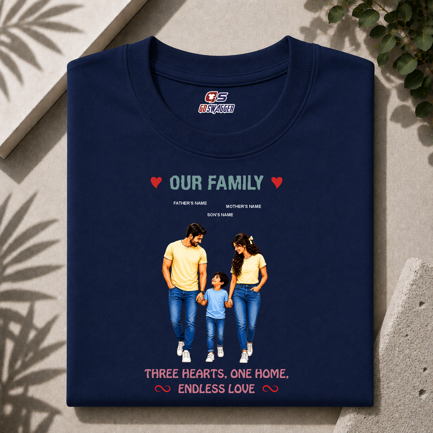 customised Our Family| Father, Mother and Son| Premium Cotton T-shirt
