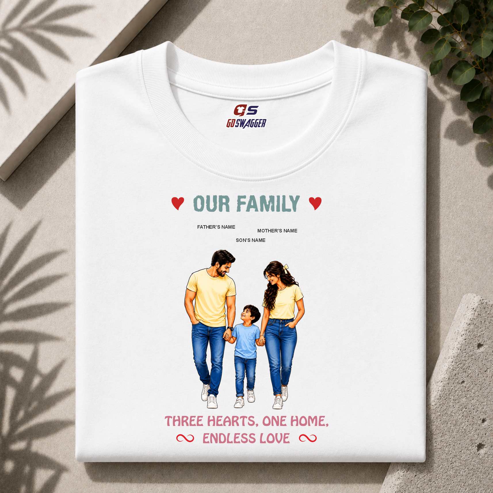 customised Our Family| Father, Mother and Son| Premium Cotton T-shirt